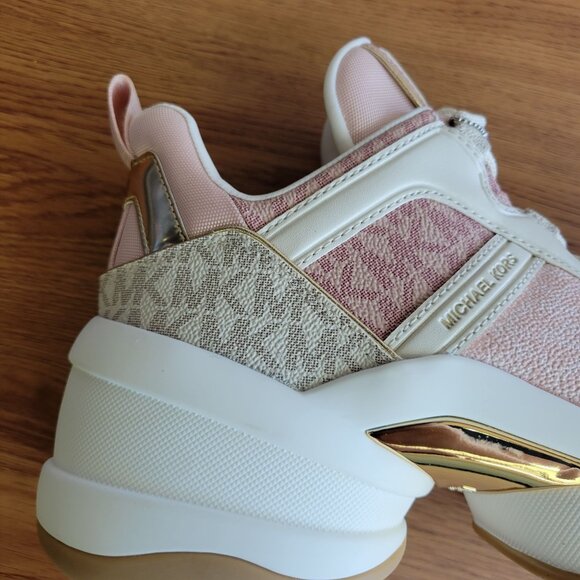 ❤️Michael Kors Olympia Mixed Media Trainer Platform 8M Women Shoes Sneakers Pink - Picture 10 of 12